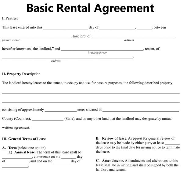 Printable Rentale Agreement Templates Free